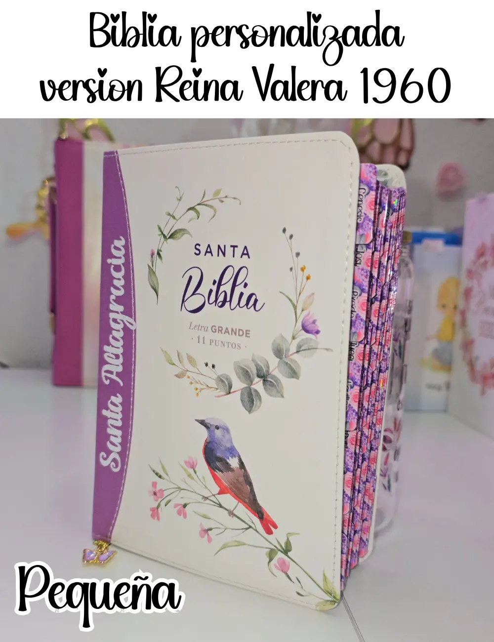 Biblia Personalizada Morada con Letra Grande de 11 Puntos Reina Valera 1960 Pequeña