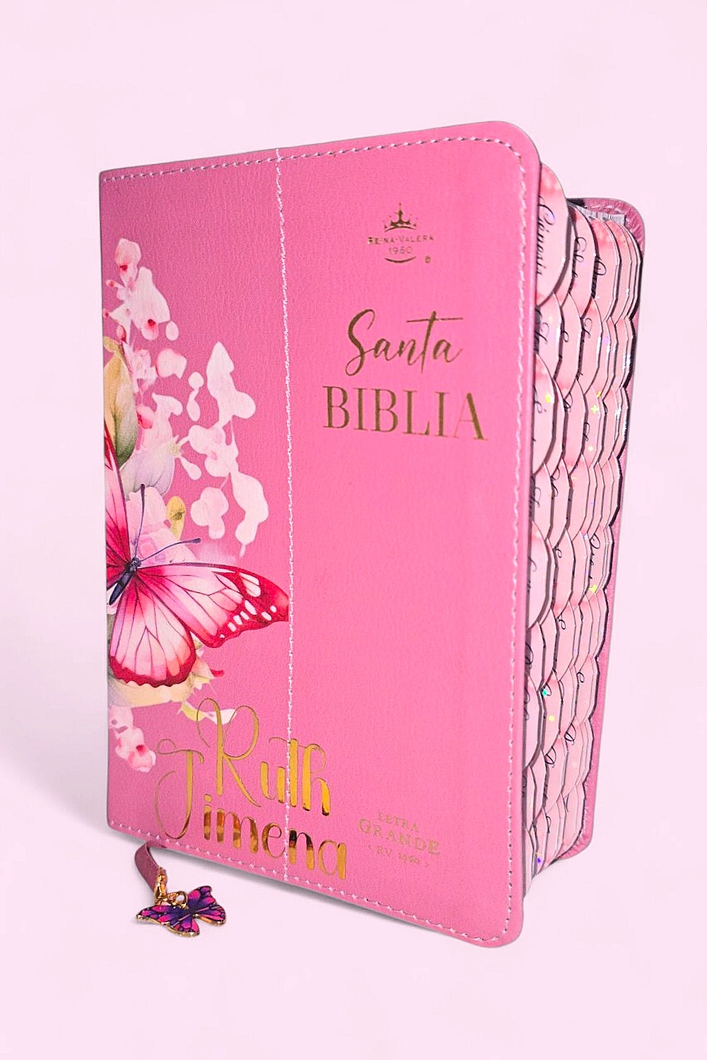 Biblia Rosada de Mariposa Compacta con Letra Grande de 12 Puntos RVR1960
