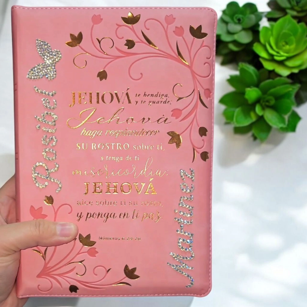 Biblia Rosa Con Versiculo RVR1960 con Nombre con Piedrería
