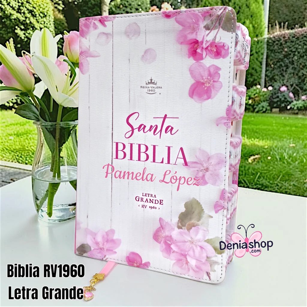 Biblia Personalizada Floral - Letra Grande de 12 Puntos – Reina Valera 1960 – Tamaño Manual – Español