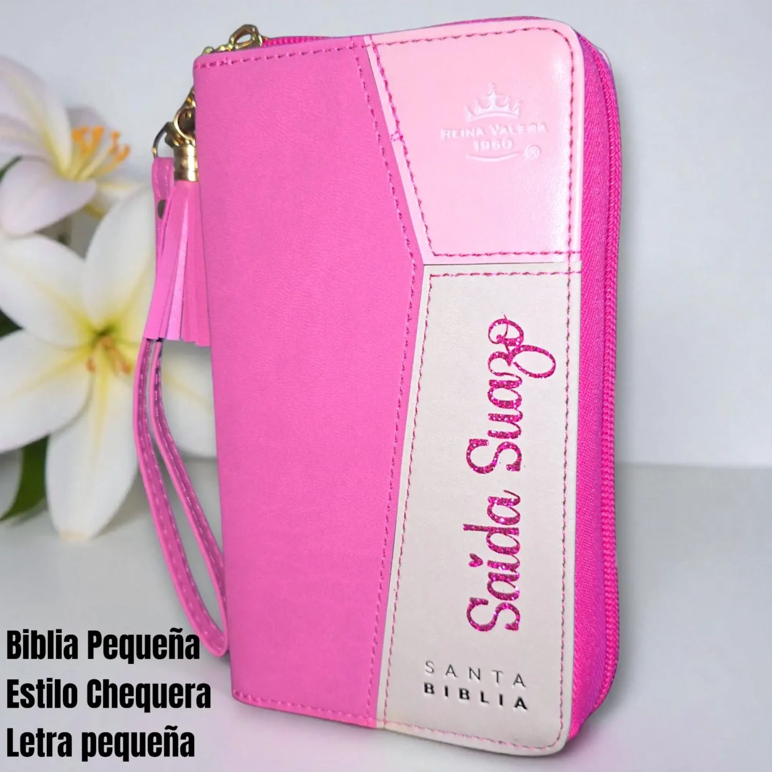 Biblia Rosada Estilo Chequera - Letra Pequeña de 8.5 Puntos - Reina Valera 1960 - Tamaño Bolsillo - Español