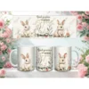 Taza decorativa con versículo bíblico 1 Tesalonicenses 5:18, flores y conejito deniashop.com