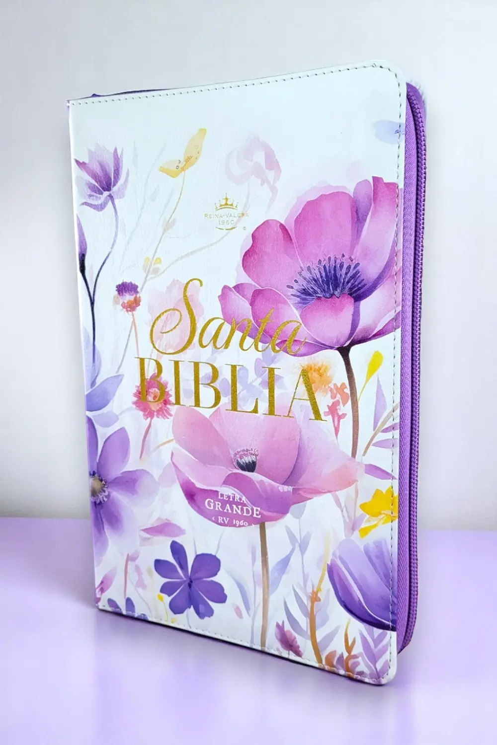 Biblia personalizada morada Reina Valera 1960 con letra grande con zipper, ideal como regalo cristiano