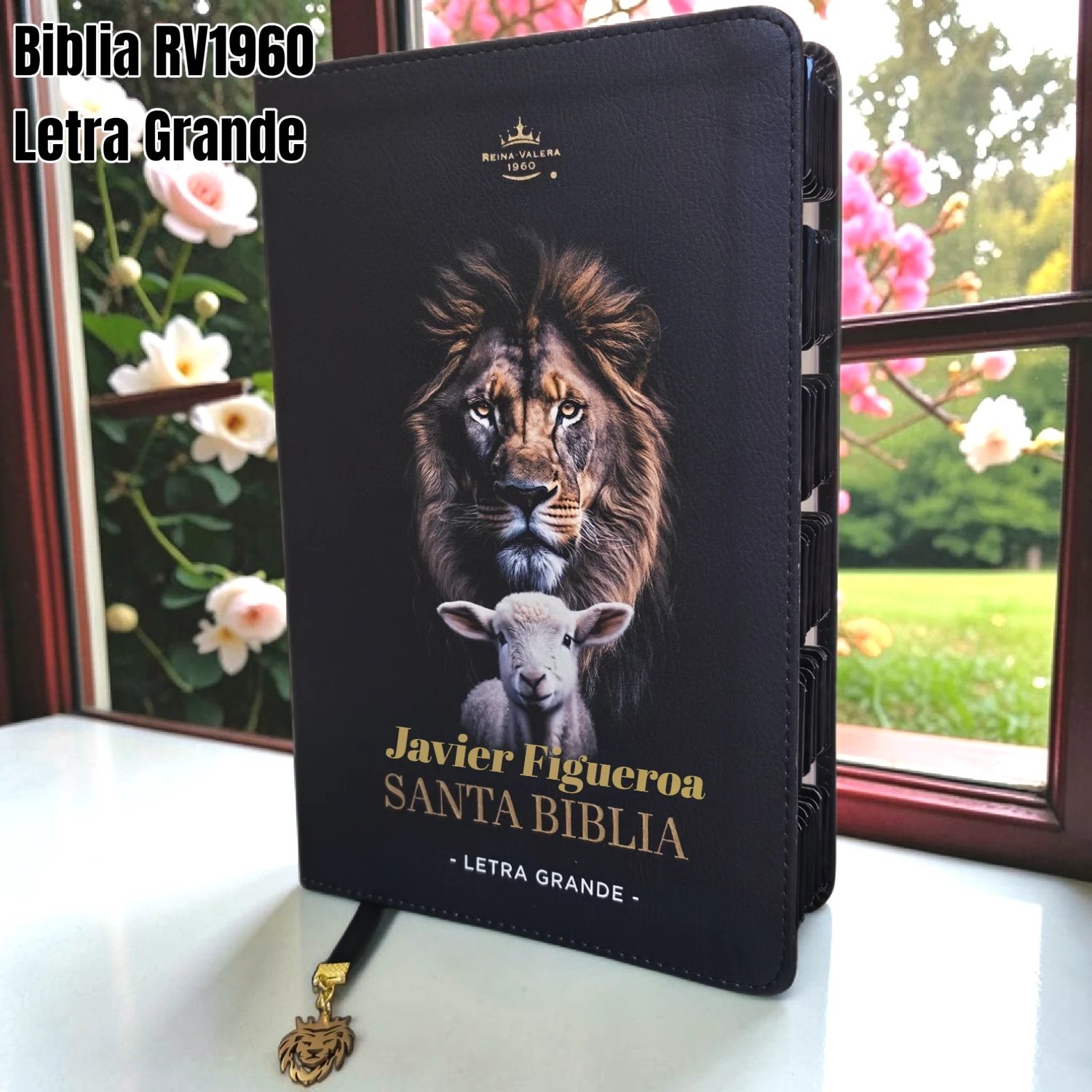 Biblia Personalizada de León - Letra Grande de 12 Puntos - Reina Valera 1960 - Tamaño Manual - Español