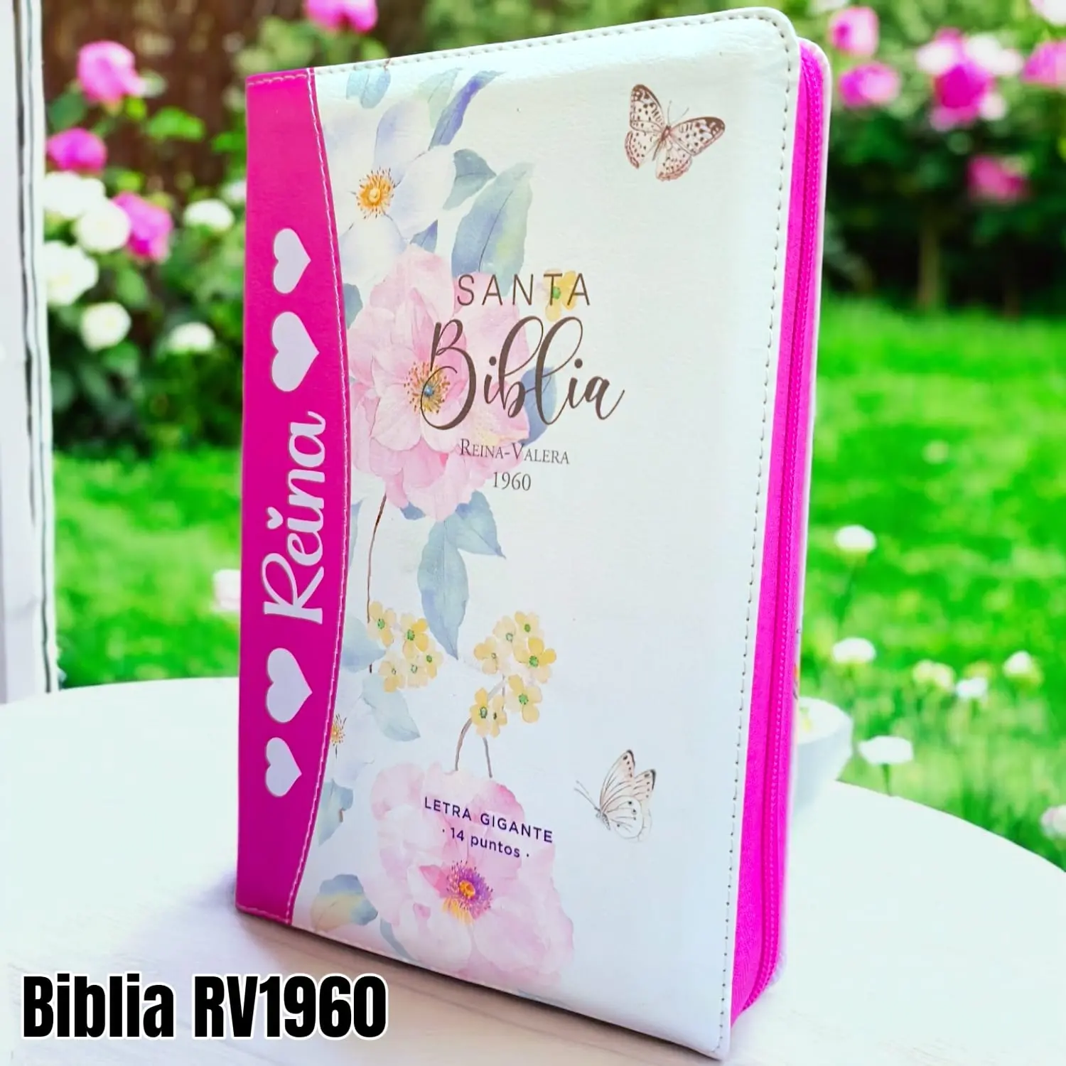 Biblia Personalizada Fucsia - Letra Gigante de 14 Puntos - Reina Valera 1960 - Tamaño Manual con Cierre- Español