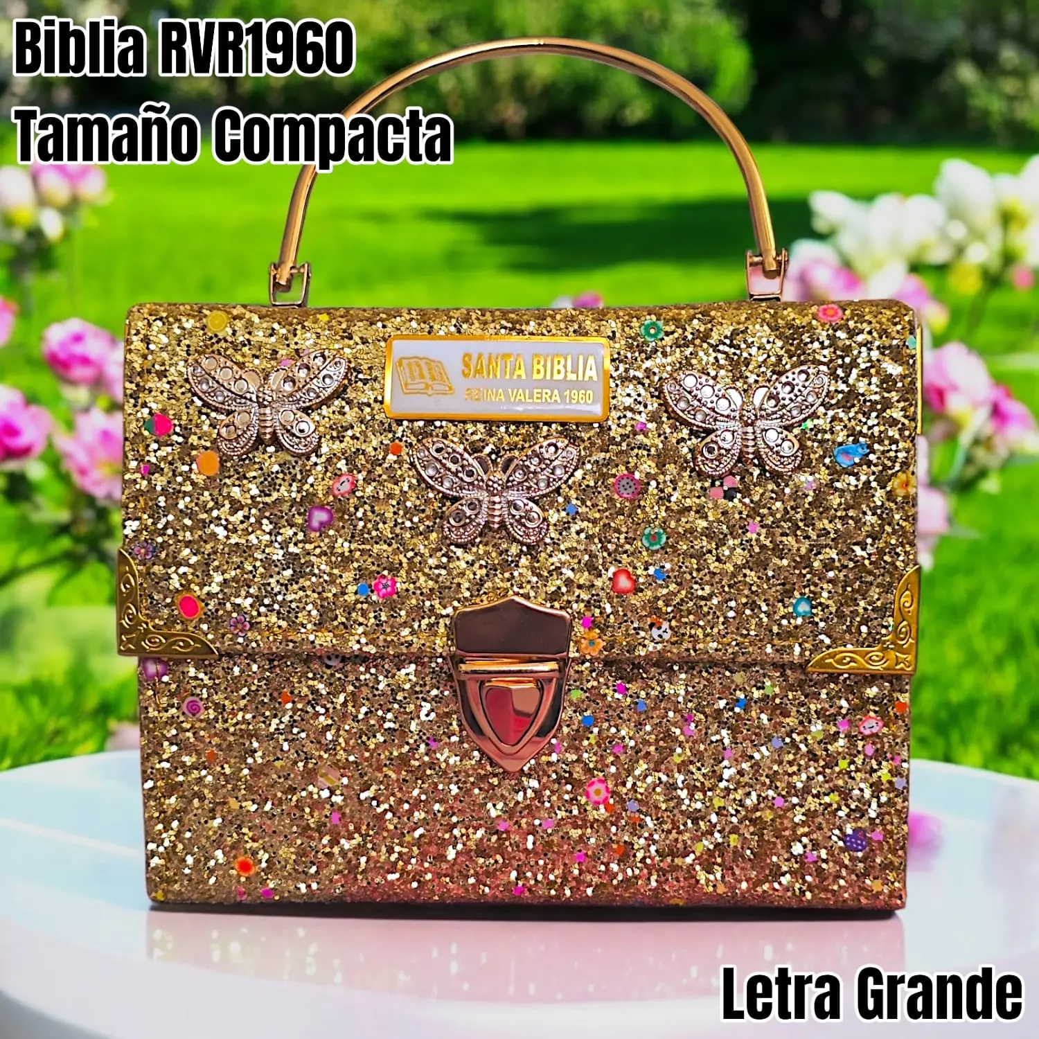 Biblia Personalizada Estilo Cartera Dorada - Letra Grande de 12 Puntos - Reina Valera 1960 - Tamaño Compacta - Español