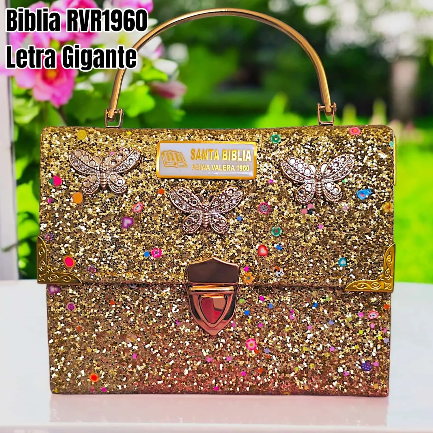 Biblia Personalizada Estilo Cartera Dorada - Letra Grande de 14 Puntos - Reina Valera 1960 - Tamaño Manual - Español