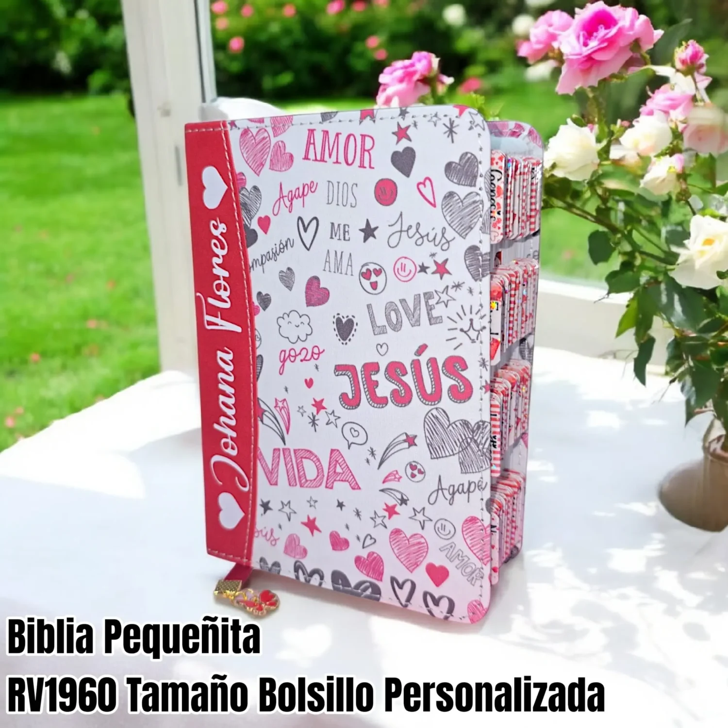 Biblia Personalizada Roja - Letra Pequeña de 8 Puntos - Reina Valera 1960 - Tamaño Bolsillo - Español