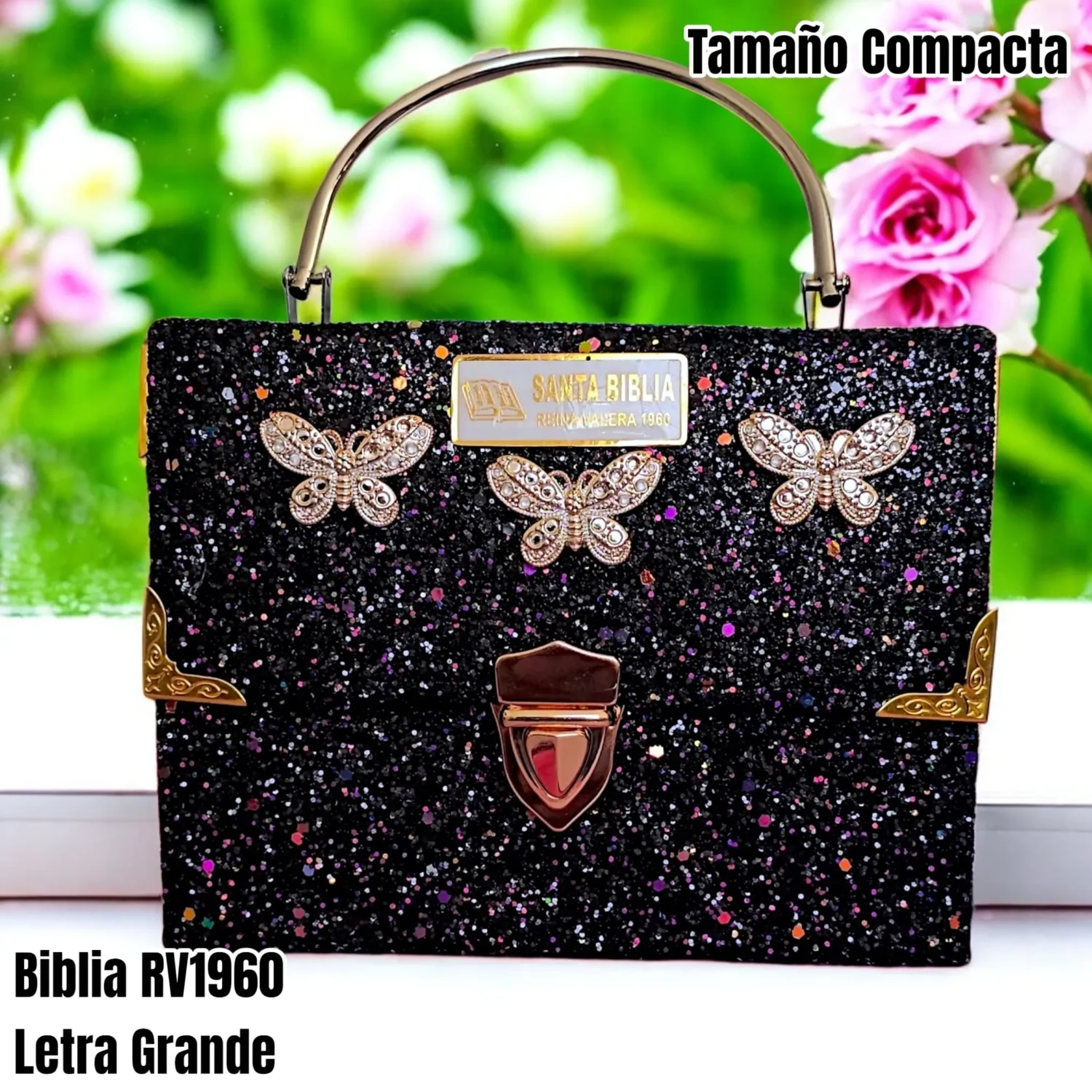 Biblia Personalizada Estilo Cartera Negra - Letra Grande de 12 Puntos - Reina Valera 1960 - Tamaño Compacta - Español