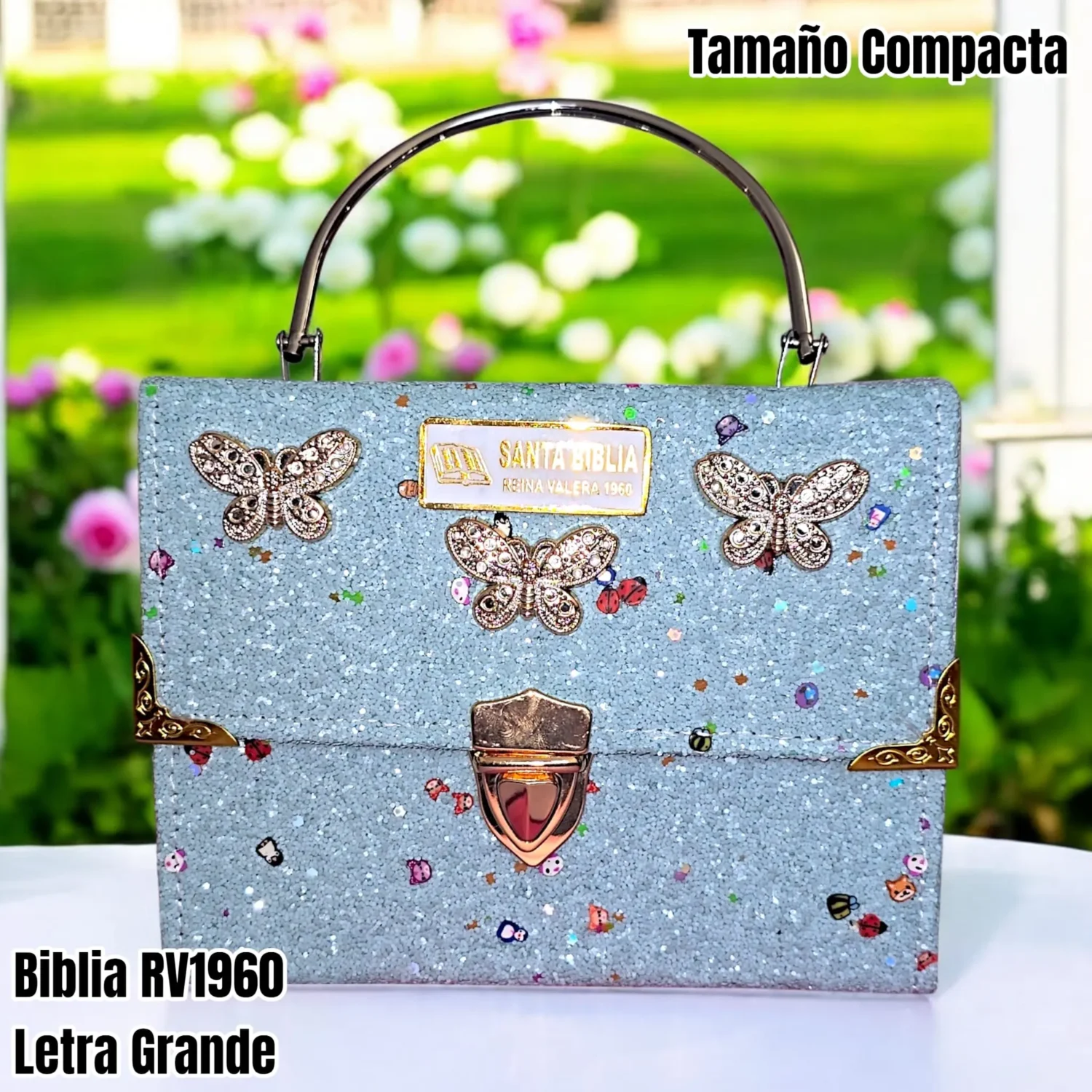 Biblia Personalizada Estilo Cartera Celeste - Letra Grande de 12 Puntos - Reina Valera 1960 - Tamaño Compacta - Español