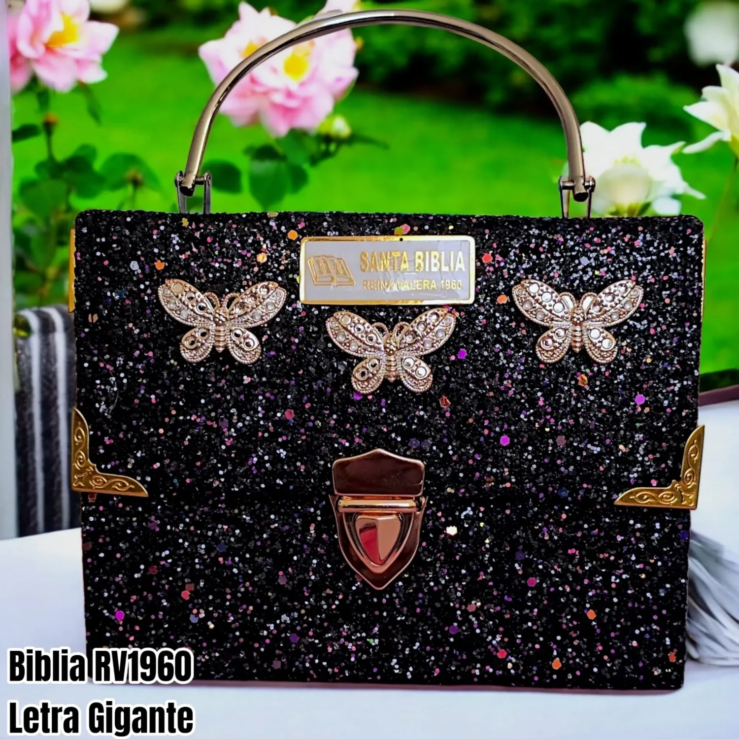 Biblia Personalizada Estilo Cartera Negra - Letra Gigante de 14 Puntos - Reina Valera 1960 - Tamaño Manual - Español