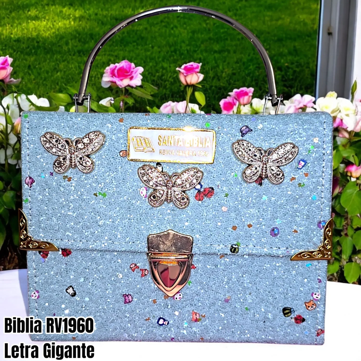 Biblia Personalizada Estilo Cartera Celeste - Letra Gigante de 14 Puntos - Reina Valera 1960 - Tamaño Manual - Español