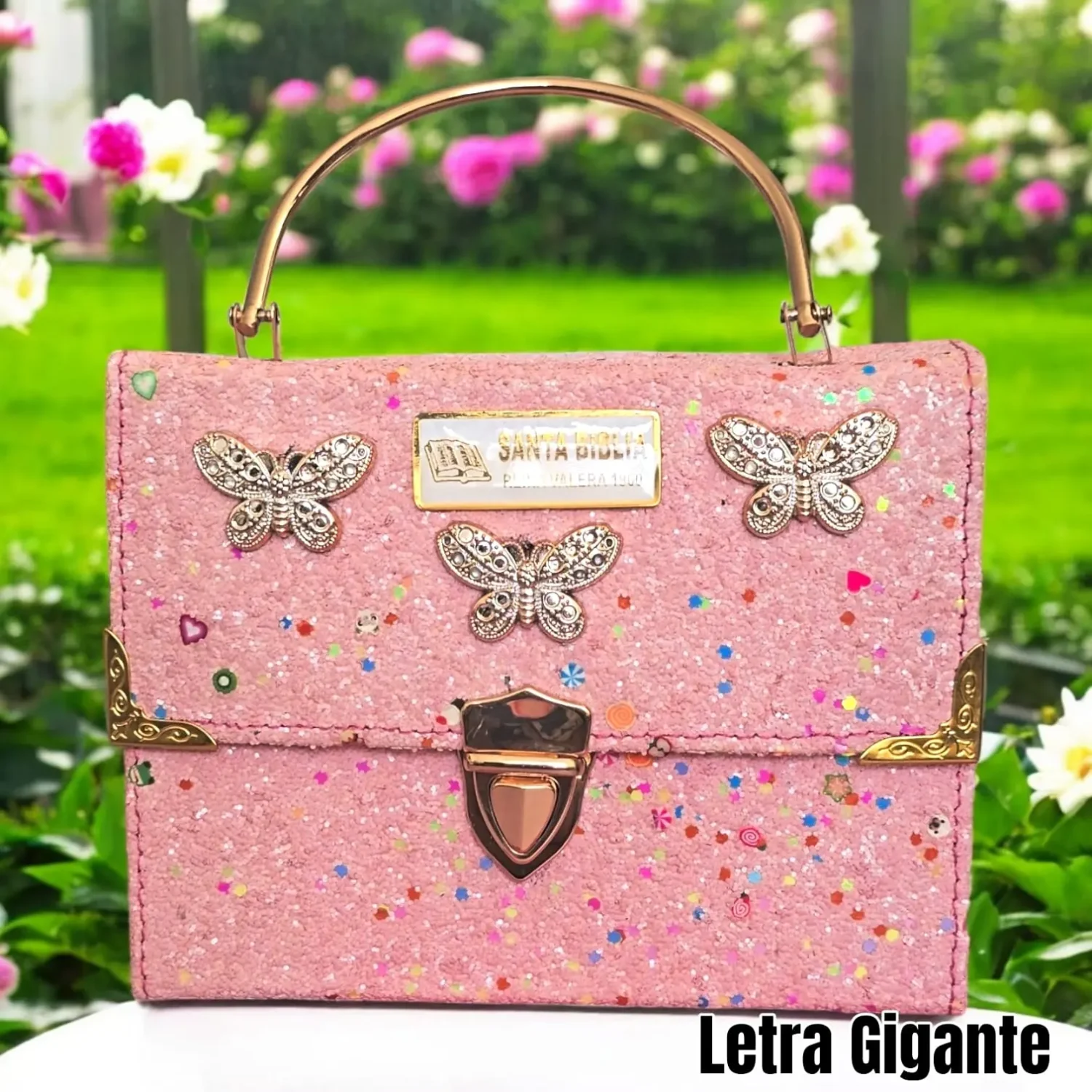 Biblia Personalizada Estilo Cartera Rosada - Letra Gigante de 14 Puntos - Reina Valera 1960 - Tamaño Manual - Español