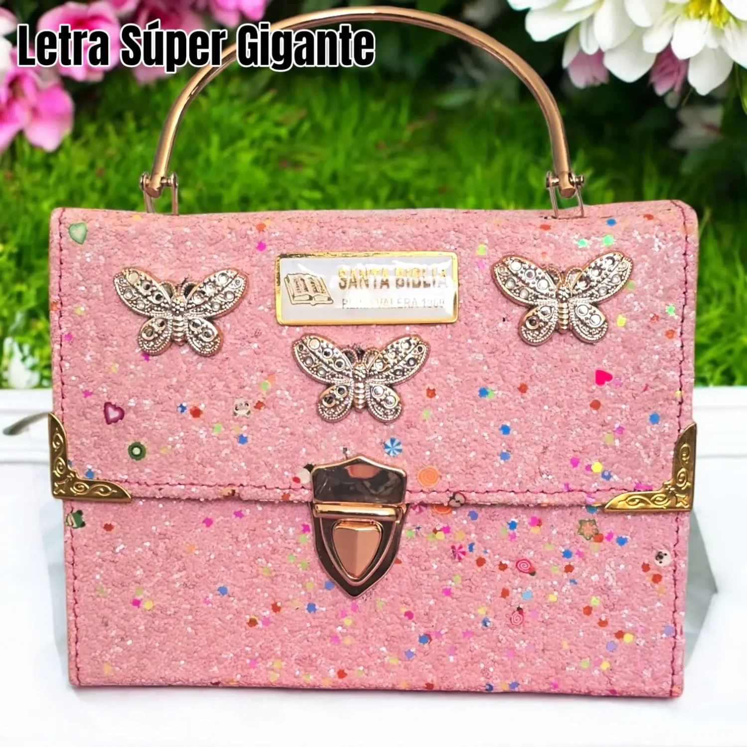 Biblia Personalizada Estilo Cartera Rosada - Letra Súper Gigante de 19 Puntos - Reina Valera 1960 - Tamaño Grande - Español