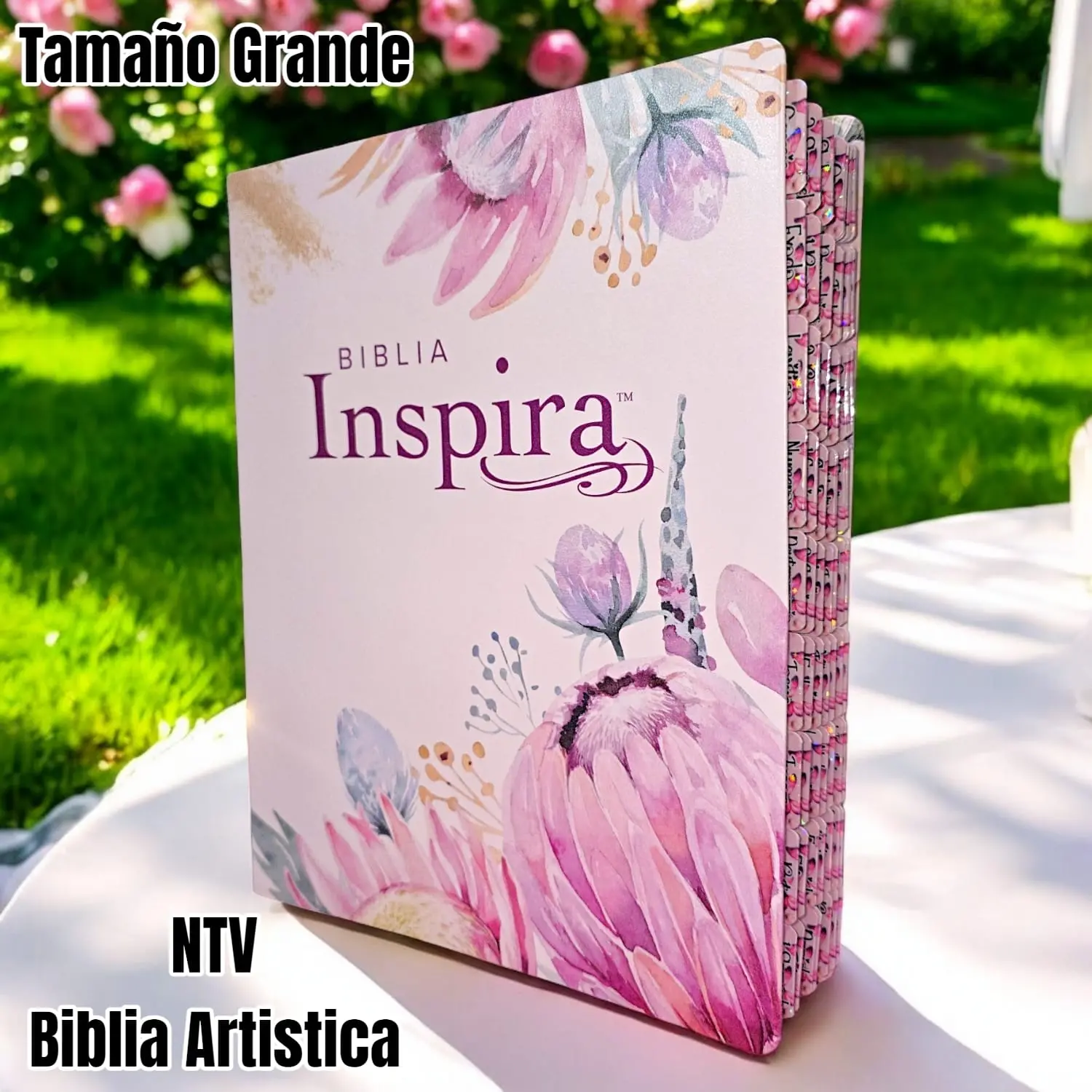 Biblia Personalizada Rosada Inspira Artistica - Letra  Pequeña de 10.5 Puntos - Reina Valera 1960 - Tamaño Grande - Español