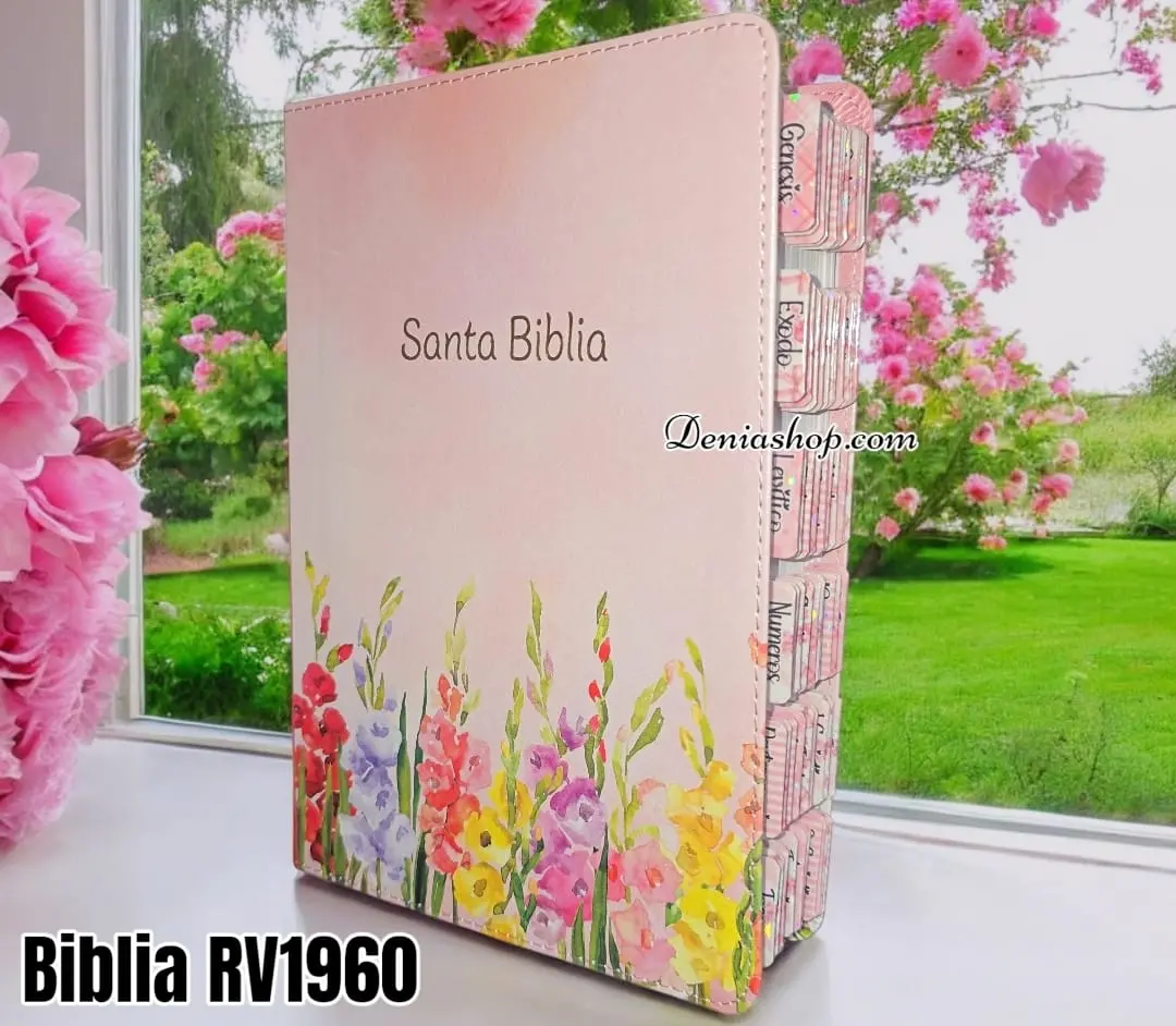 Biblia Personalizada Floral Rosada - Letra Grande de 11 Puntos - Reina Valera 1960 - Tamaño Manual - Español