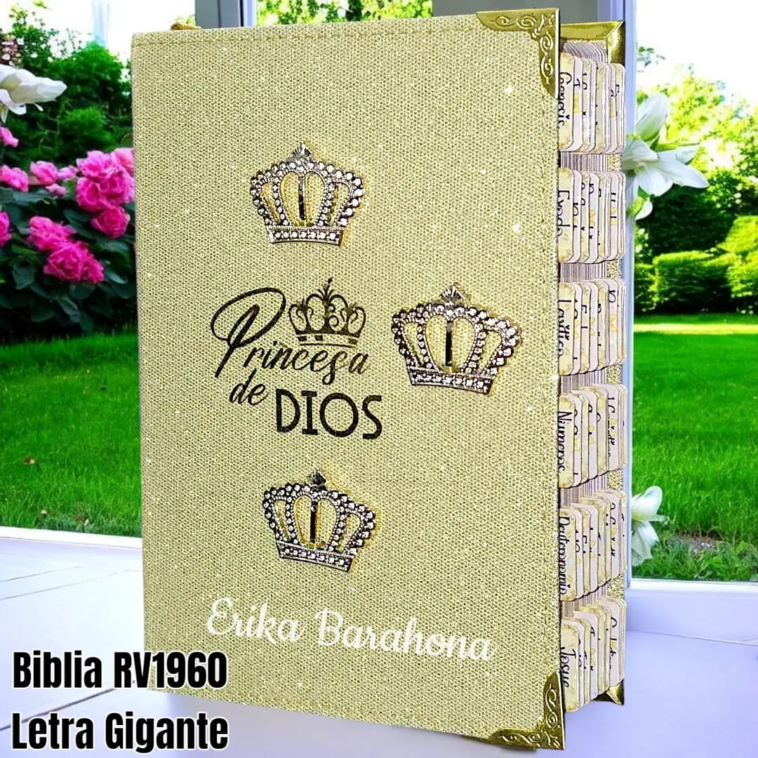 Biblia Personalizada Dorada Brillosa Princesa de Dios con Coronas – Letra Gigante de 14 Puntos – Reina Valera 1960 – Tamaño Manual – Español (copia)