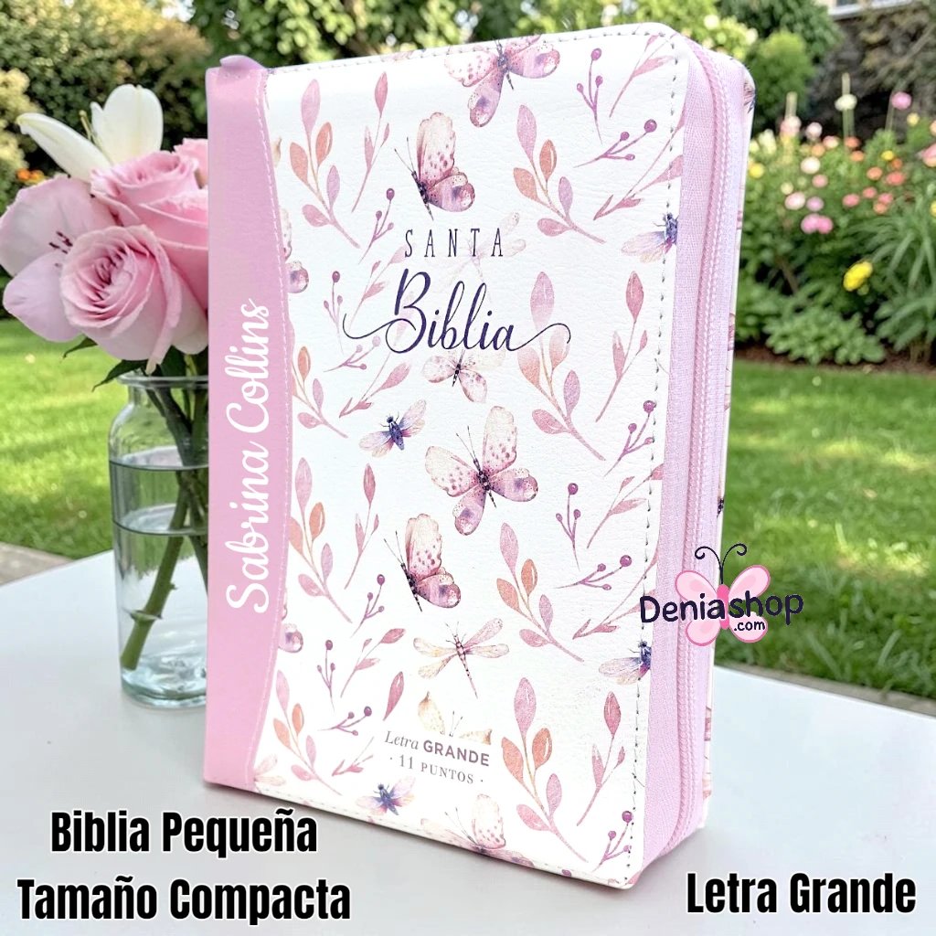 Biblia Personalizada Primaveral Rosada - Letra Grande de 12 Puntos - Reina Valera 1960 - Tamaño Compacta con Cierre - Español