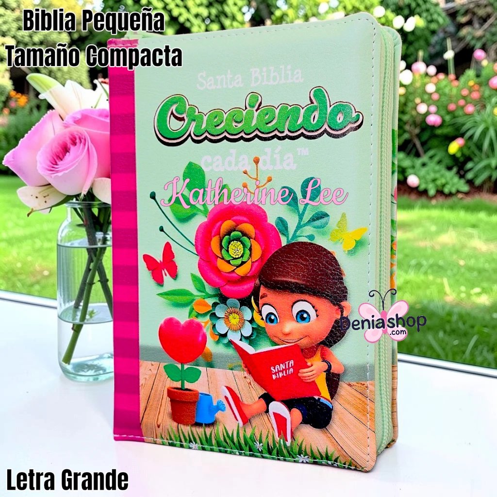Biblia Personalizada Verde Para Niñas - Reina Valera 1960 - Tamaño Compacta con Cierre - Español