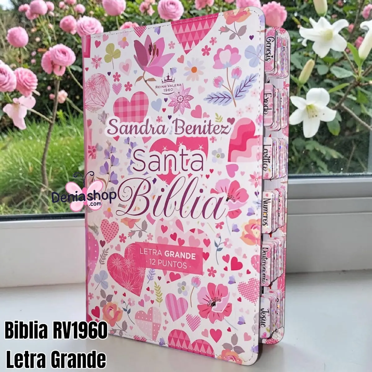 Biblia Personalizada Rosada Blossom - Letra Grande de 12 Puntos - Reina Valera 1960 - Tamaño Manual - Español