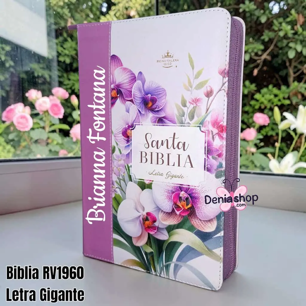 Biblia Personalizada Orquídeas - Letra Gigante de 14 Puntos - Reina Valera 1960 - Tamaño Manual con Cierre- Español
