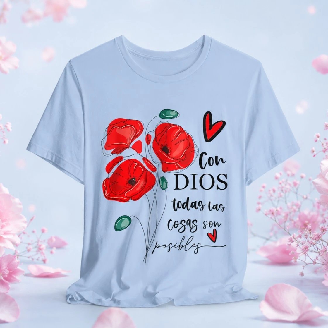 Con Dios Todo Florece | Camiseta Cristiana Floral Premium