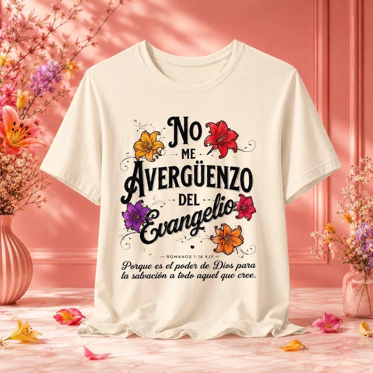 No Me Avergüenzo del Evangelio | Camiseta Cristiana Floral Premium
