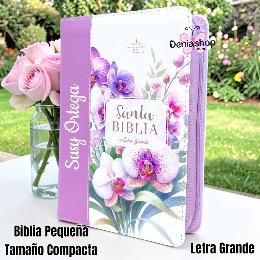 Biblia Personalizada Orquídeas - Letra Grande de 12 Puntos - Reina Valera 1960 - Tamaño Compacta con Cierre - Español