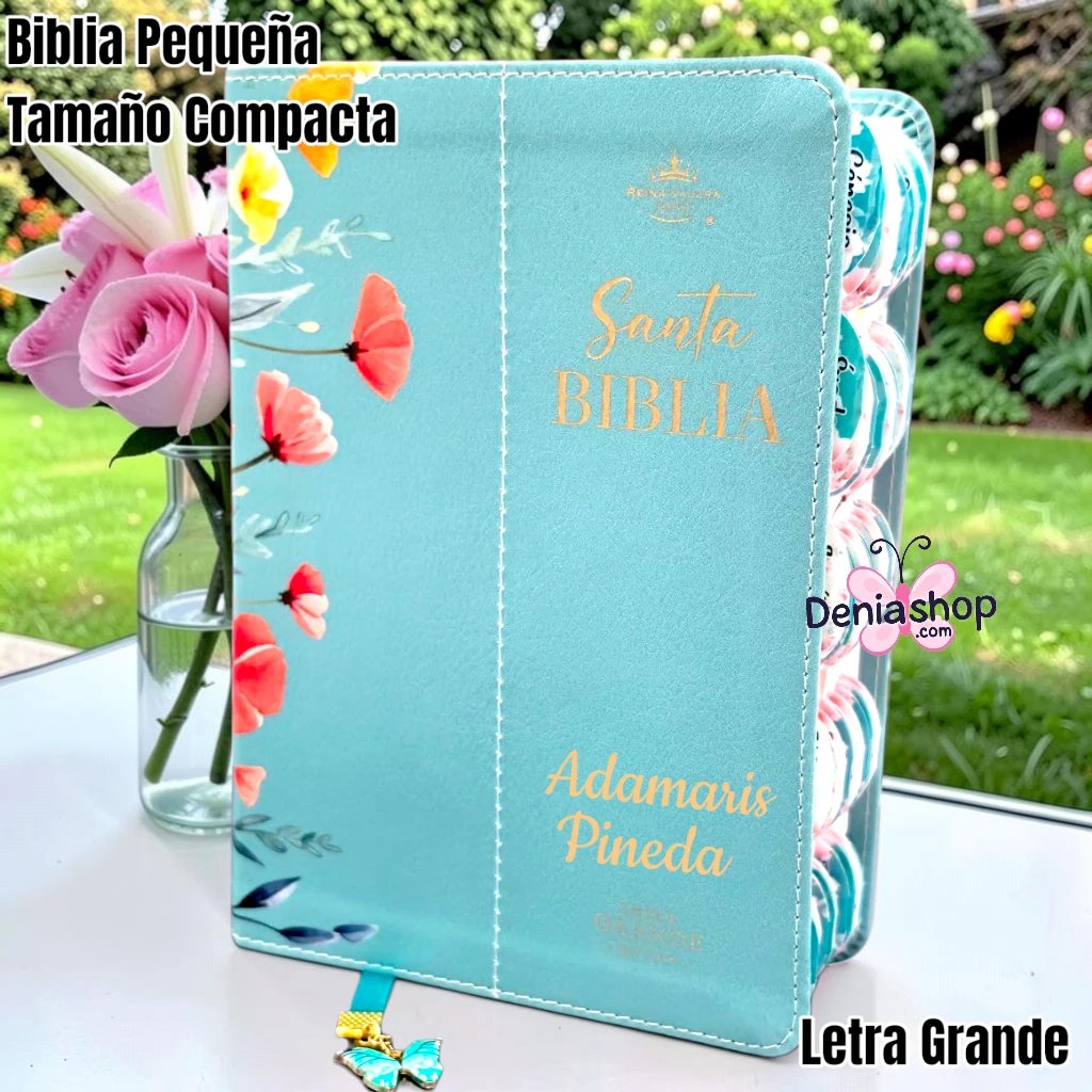 Biblia Personalizada Verde Aqua - Letra Grande de 12 Puntos - Reina Valera 1960 - Tamaño Compacta - Español