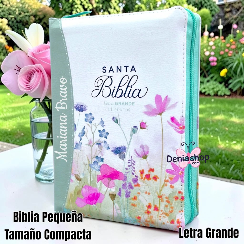 Biblia Personalizada Verde Jardín - Letra Grande de 11 Puntos - Reina Valera 1960 - Tamaño Compacta con Cierre - Español