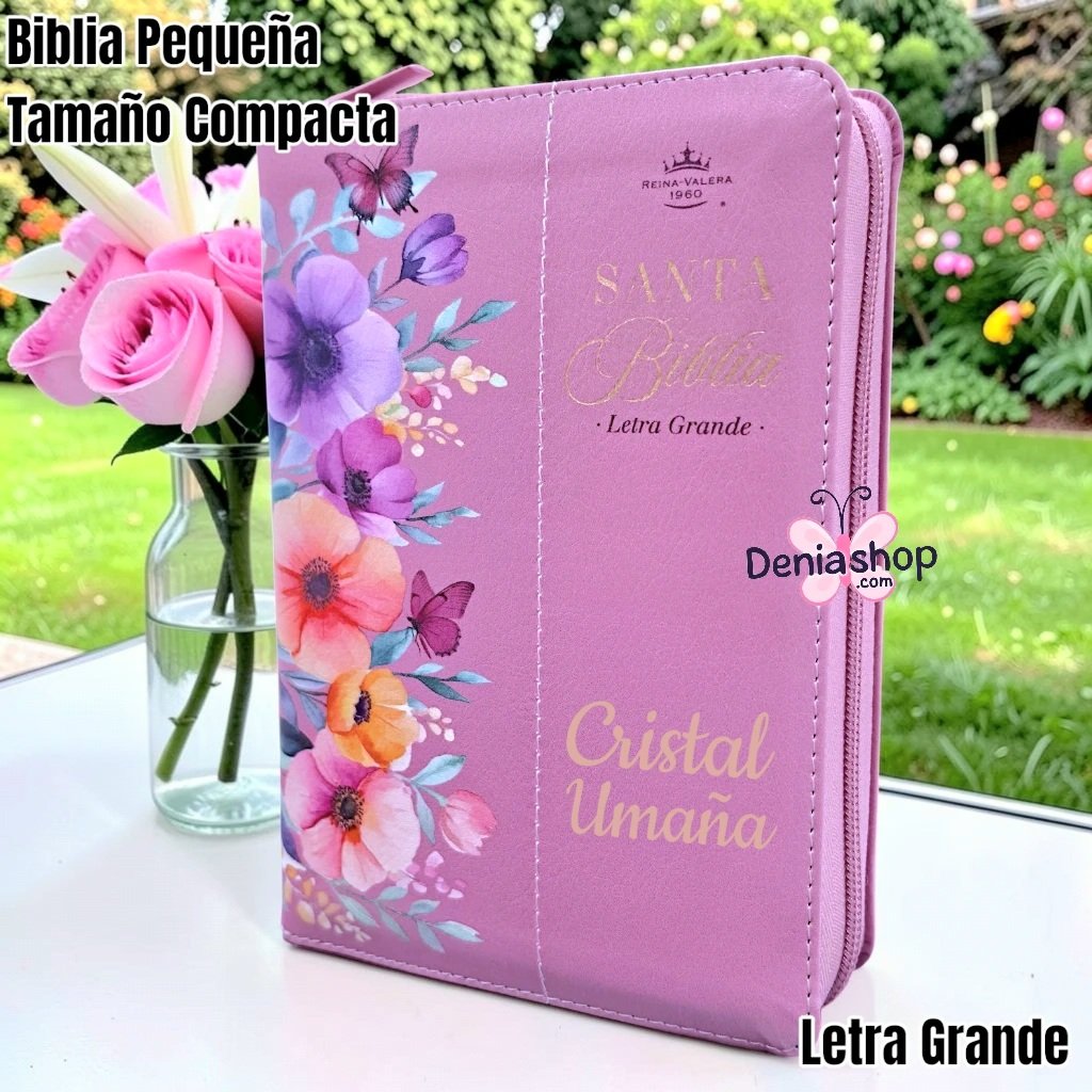 Biblia Personalizada Primaveral Rosa Pétalo - Letra Grande de 12 Puntos - Reina Valera 1960 - Tamaño Compacta con Cierre - Español
