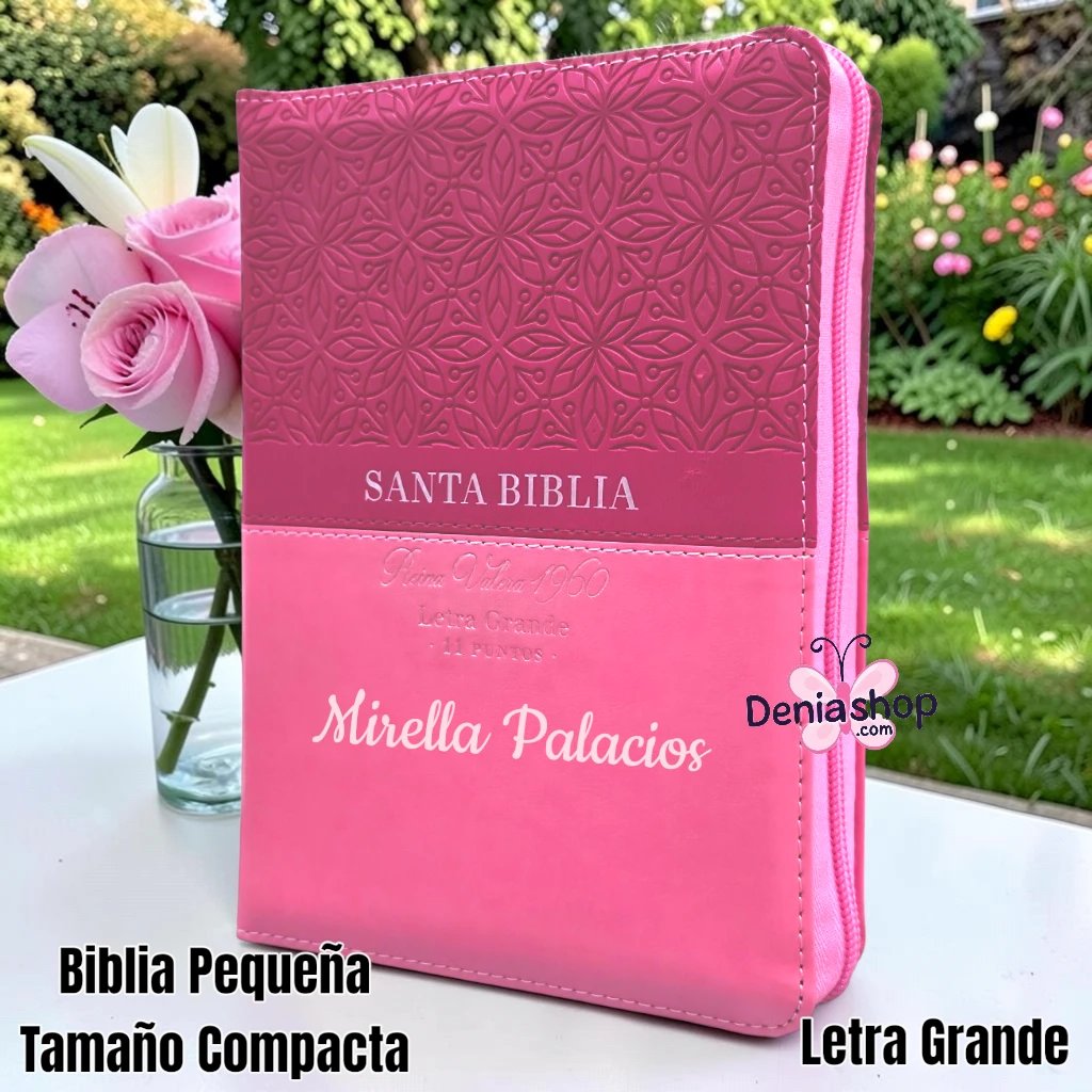 Biblia Personalizada Roja Fe y Gracia   - Letra Grande de 11 Puntos - Reina Valera 1960 - Tamaño Compacta con Cierre - Español