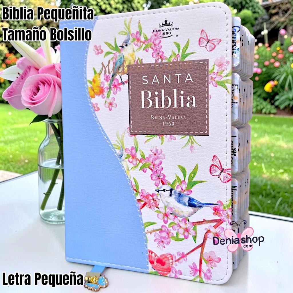 Biblia Personalizada Mini Celeste - Letra Pequeña de 8 Puntos - Reina Valera 1960 - Tamaño Bolsillo - Español