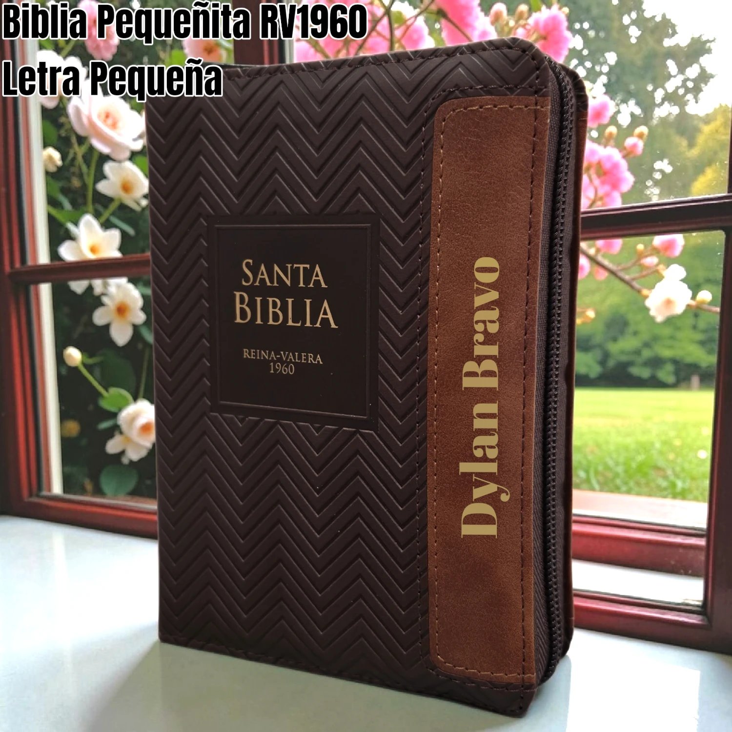 Biblia Personalizada Café - Letra Pequeña de 8 Puntos - Reina Valera 1960 - Tamaño Bolsillo - Español