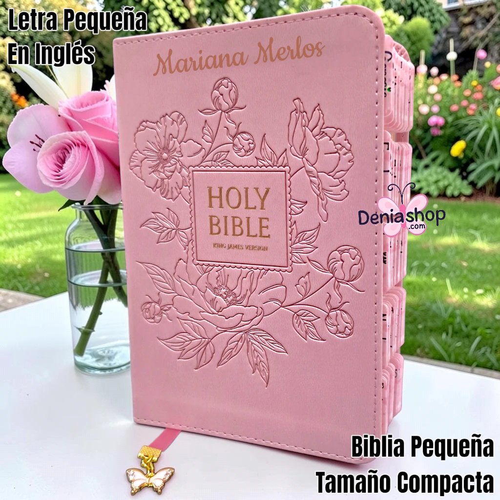 Biblia Personalizada Pequeñita Rosa - Letra Pequeña de 10 Puntos - Versión KJV - Tamaño Bolsillo - Inglés
