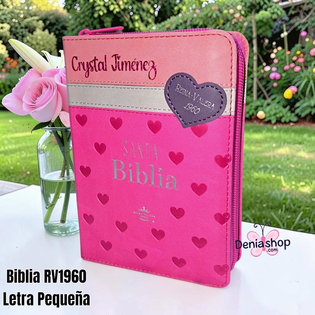 Biblia Personalizada Rosada Pequeñita - Letra Pequeña de 8 Puntos - Reina Valera 1960 - Tamaño Bolsillo - Español