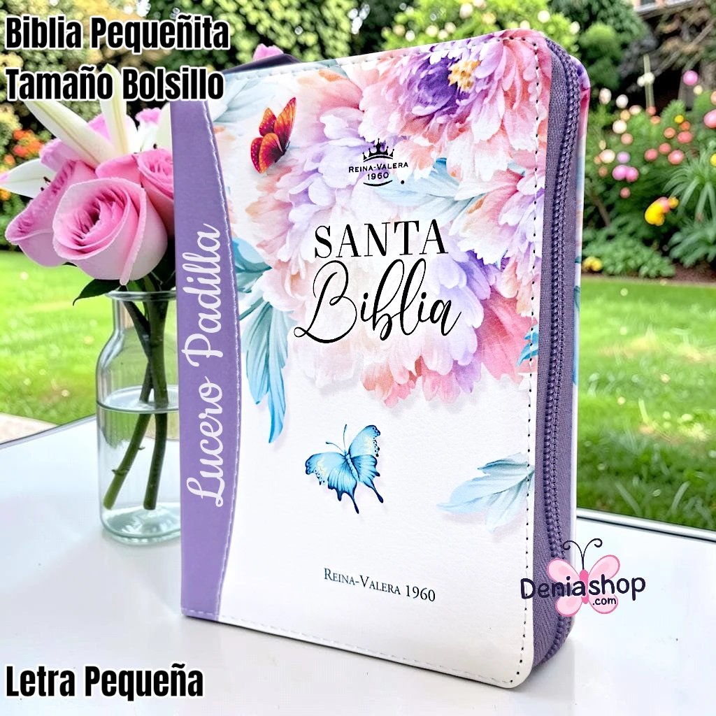Biblia Personalizada Morada Pequeñita - Letra Pequeña de 8 Puntos - Reina Valera 1960 - Tamaño Bolsillo - Español