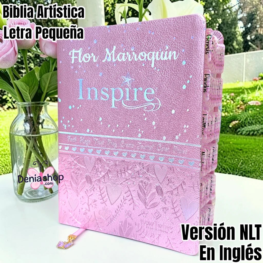 Biblia Inspira Personalizada Rosado Lila - Letra Pequeña de 8.5 Puntos - Version NLT - Tamaño Manual - Inglés