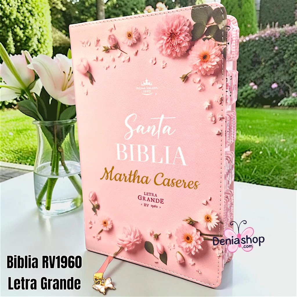 Biblia Personalizada Rosado Pétalo Floral - Letra Grande de 12 Puntos - Reina Valera 1960 - Tamaño Manual - Español