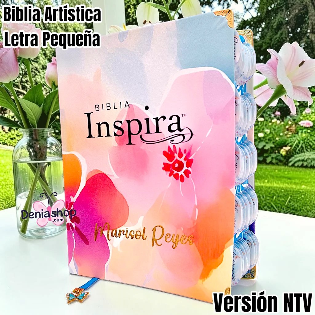 Biblia Inspira Personalizada Paraíso Floral Anaranjada - Letra Pequeña de 8.25 Puntos - Version NTV - Tamaño Manual - Español