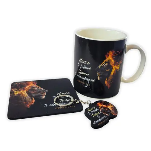 Pack Taza, Llavero, y Posavasos: Nunca te fallaré - Hebreos 13:5