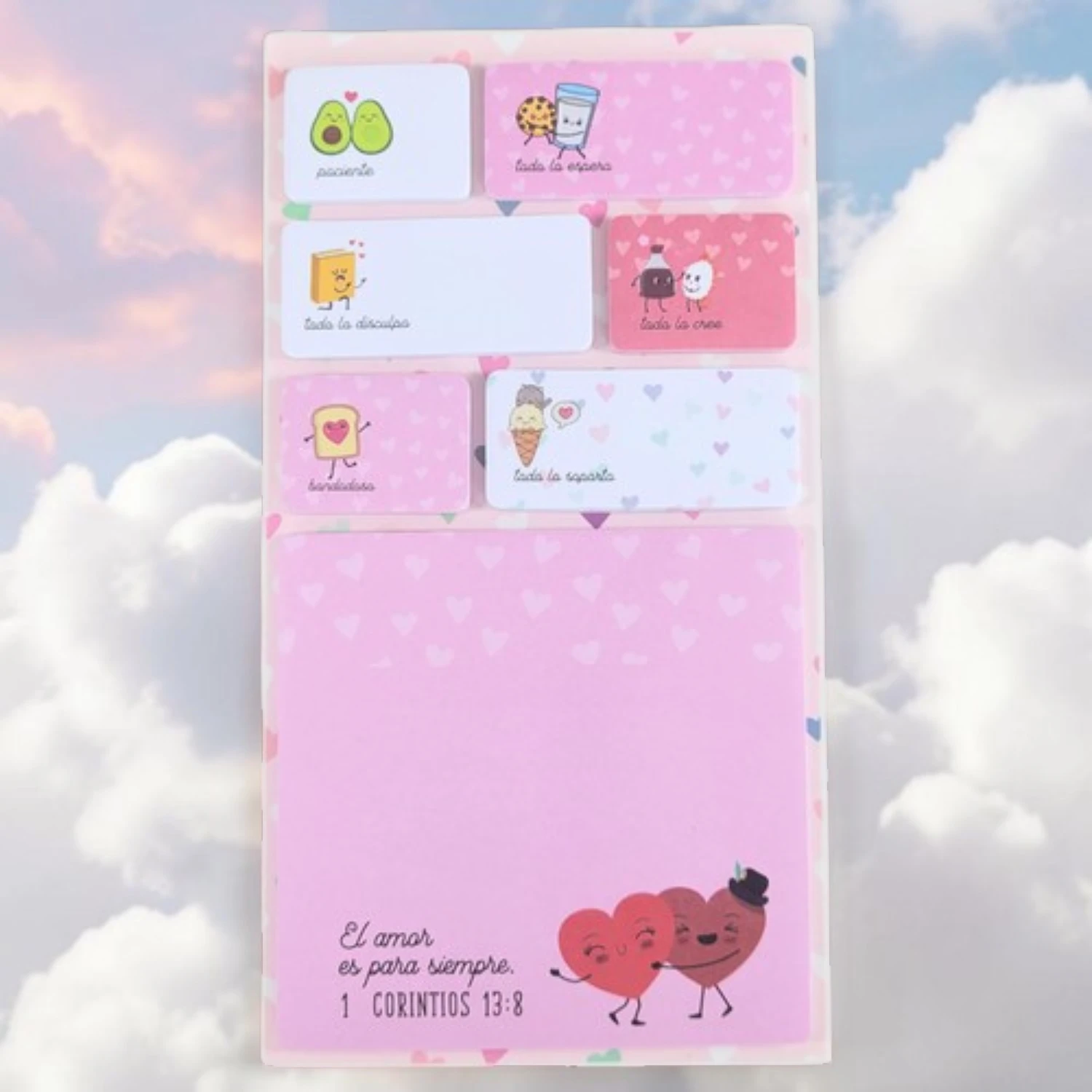 Sticky Notes "El Amor Es" – Set de 7 Notas Adhesivas con Versículos Bíblicos
