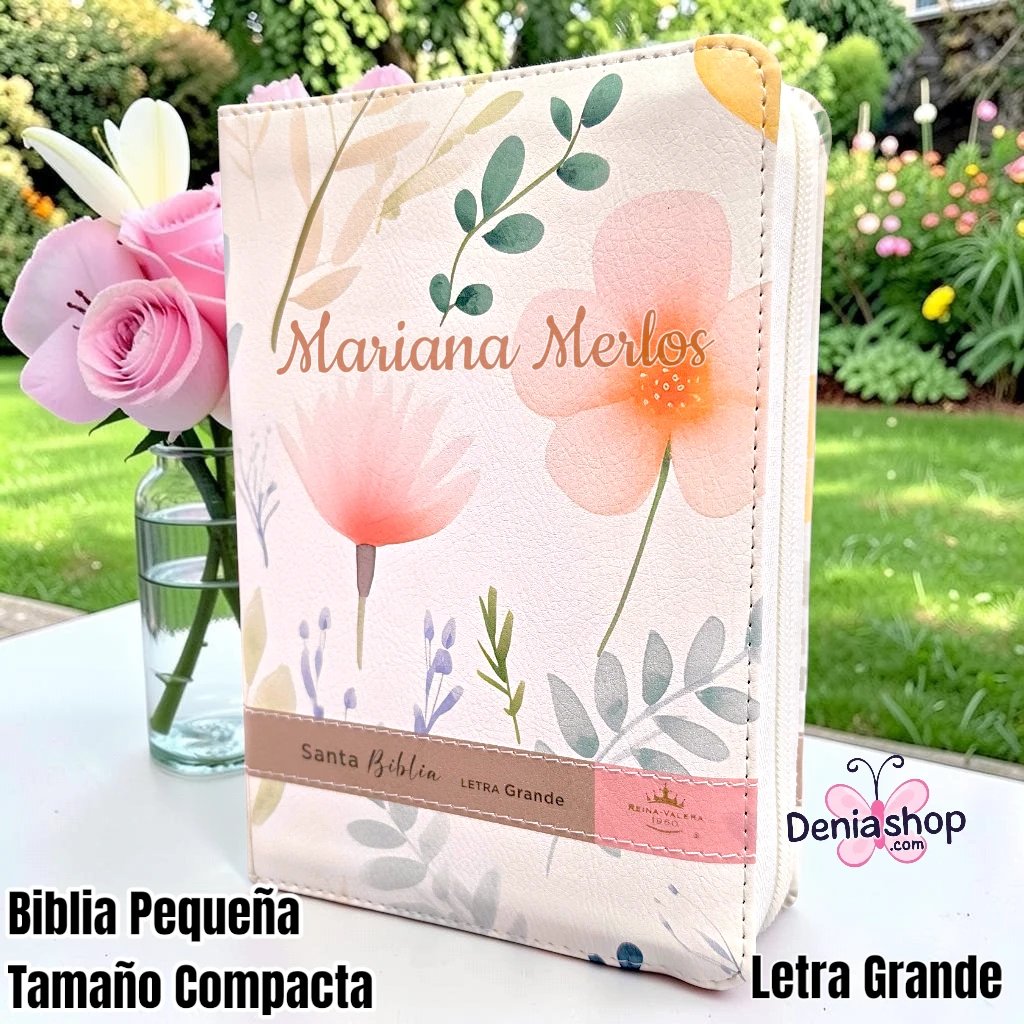 Biblia Personalizada Flores Silvestres - Letra Grande de 11 Puntos - Reina Valera 1960 - Tamaño Compacta con Cierre - Español