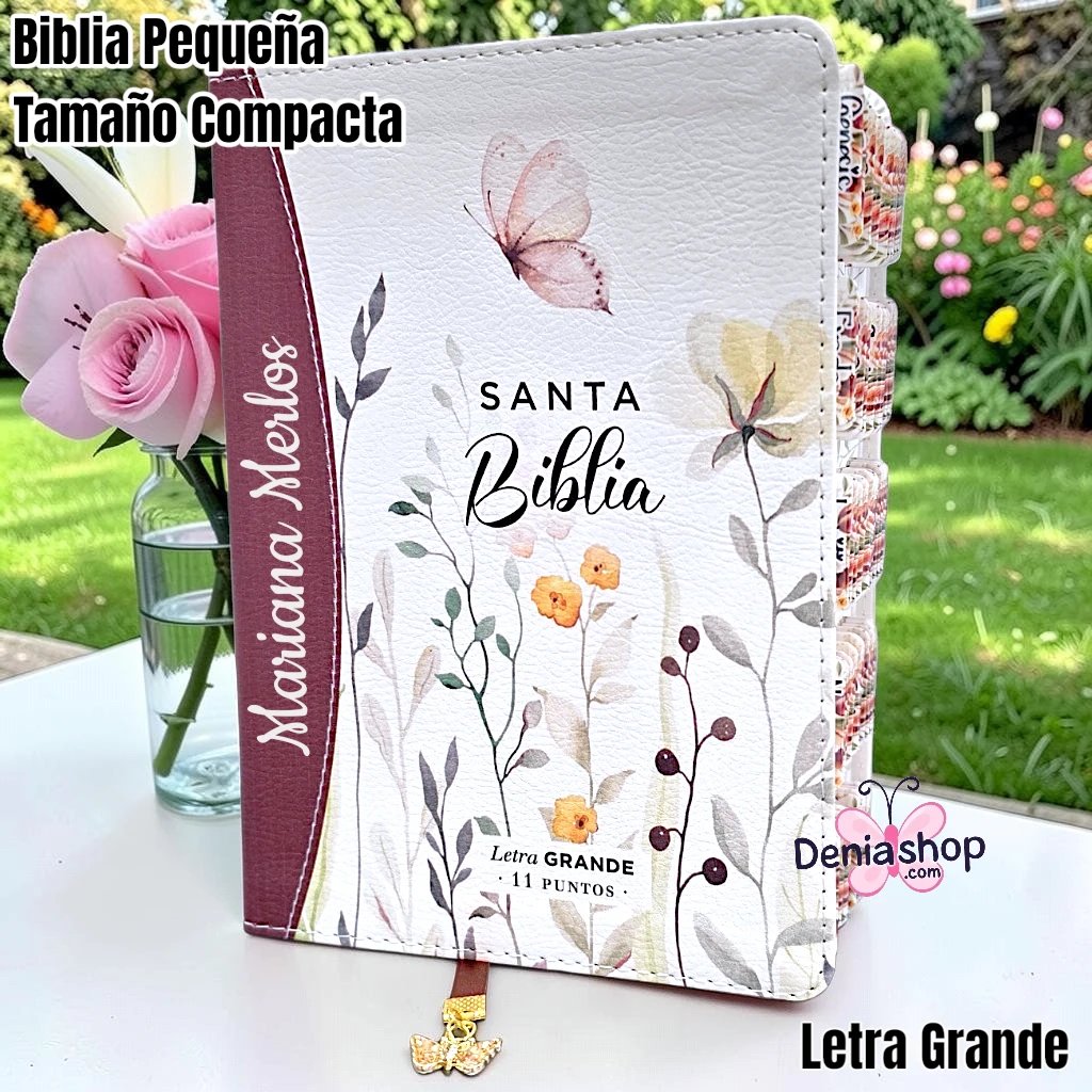 Biblia Personalizada Café Floral - Letra Grande de 11 Puntos - Versión Reina Valera 1960 - Tamaño Compacta – Español