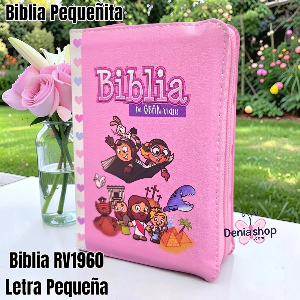 Biblia Personalizada Rosada Pequeñita Mi Gran Viaje - Letra Pequeña de 8 Puntos - Reina Valera 1960 - Tamaño Bolsillo - Español
