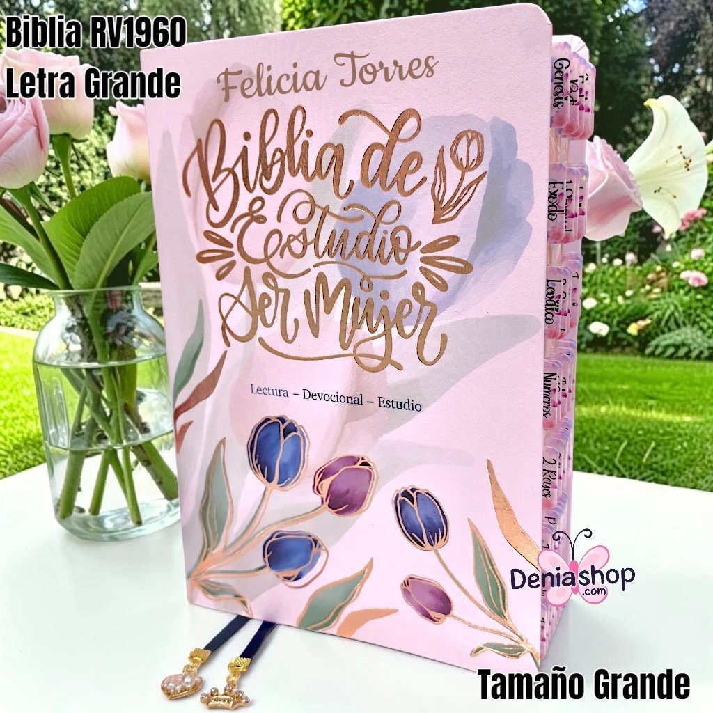 Biblia Personalizada de Estudio Ser Mujer Rosada de Tulipanes - Letra Grande de 12 Puntos - Reina Valera 1960 - Tamaño Grande - Español