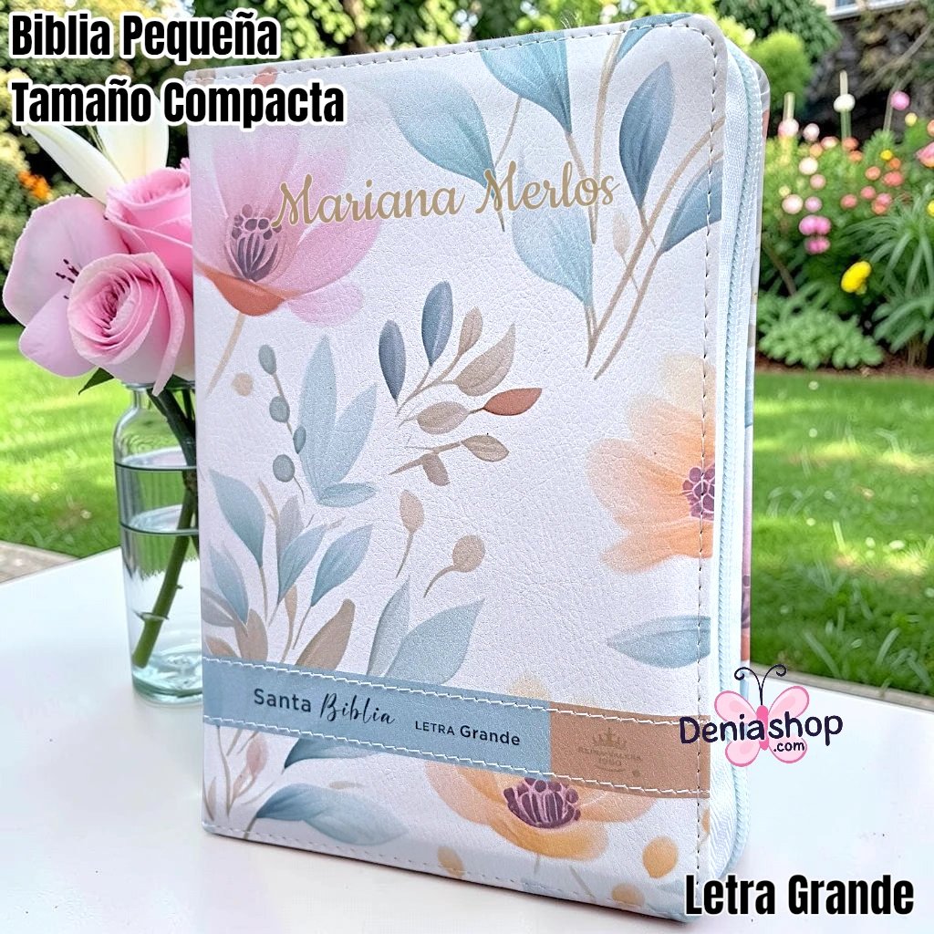 Biblia Personalizada Aurora Celeste - Letra Grande de 11 Puntos - Reina Valera 1960 - Tamaño Compacta con Cierre - Español