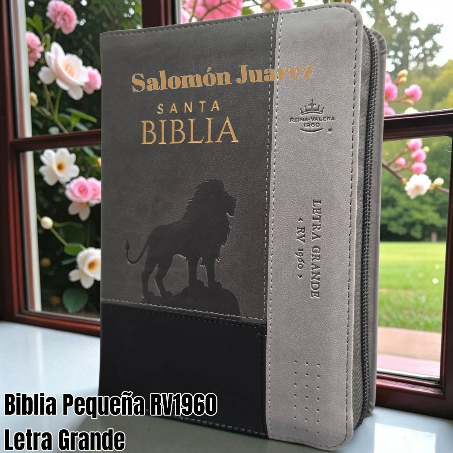 Biblia Personalizada de León - Letra Grande de 12 Puntos - Reina Valera 1960 - Tamaño Compacta con Cierre - Español