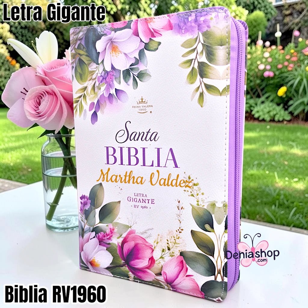 Biblia Personalizada Morada - Letra Gigante de 14 Puntos - Reina Valera 1960 - Tamaño Regular con Cierre - Español