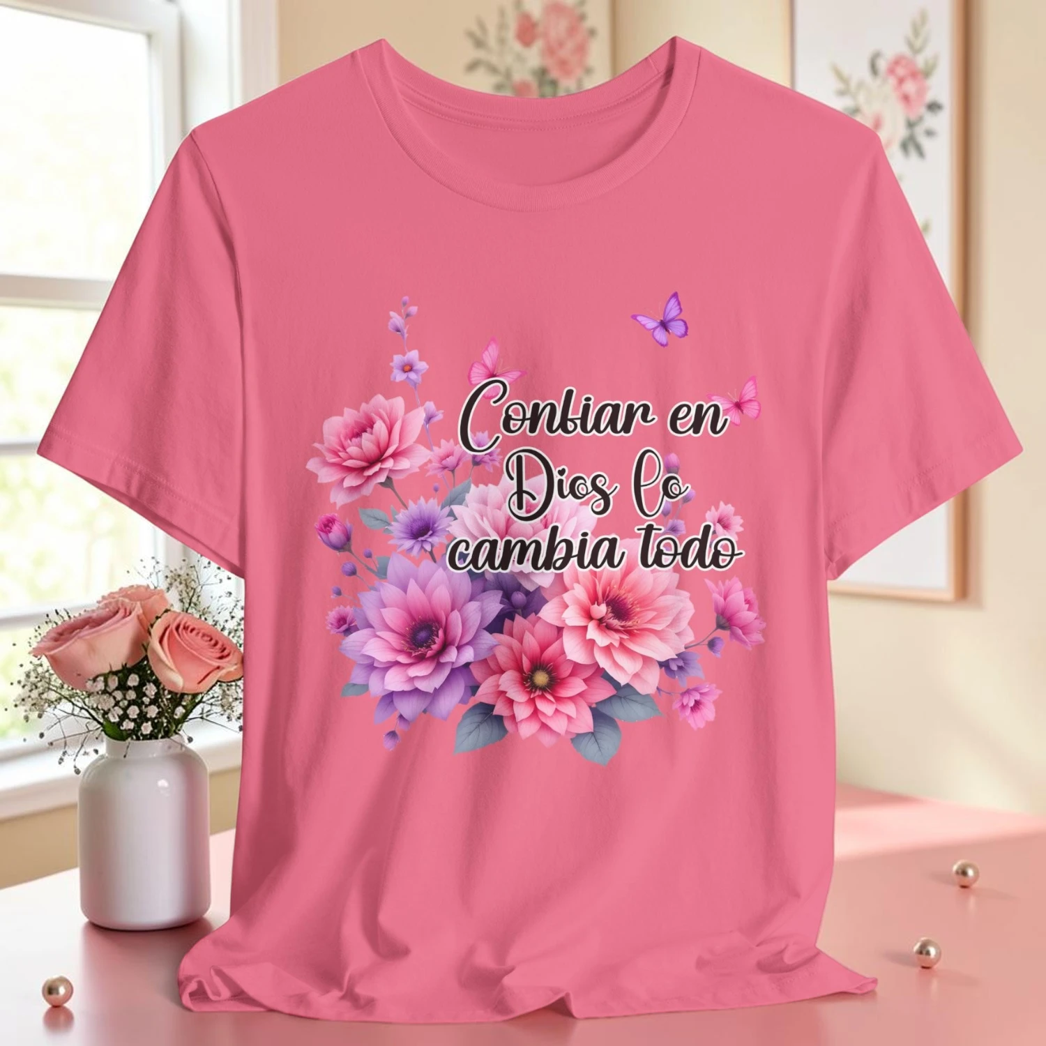 Confiar en Dios lo Cambia Todo | Camisa Cristiana Floral Premium